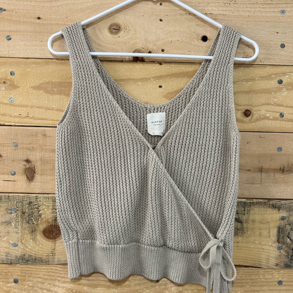 Harper Heritage Sweater Womens Medium Beige Sleeveless V-Neck Wrap Boho